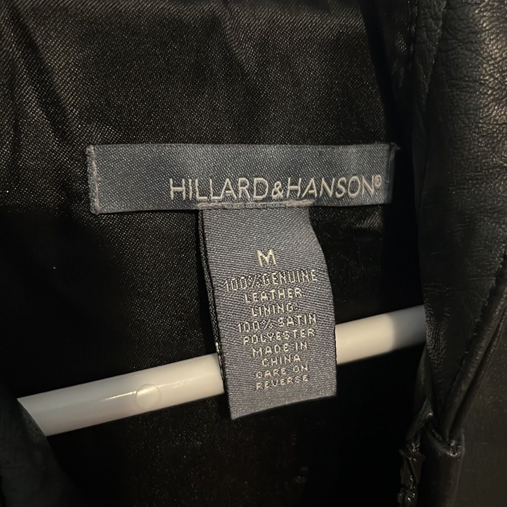Hillard & Hanson Women's Black 100% Genuine Leather Zip Up Jacket Pockets Hood M - Picture 5 of 5